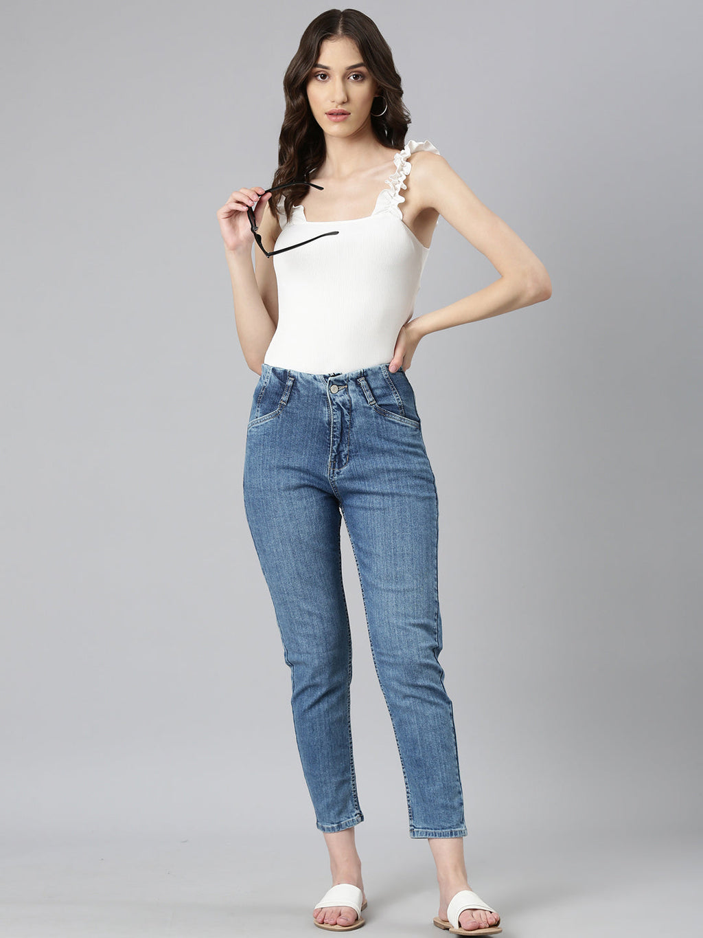 Women's Blue Slim Fit Light Fade Acid Wash Denim Jeans