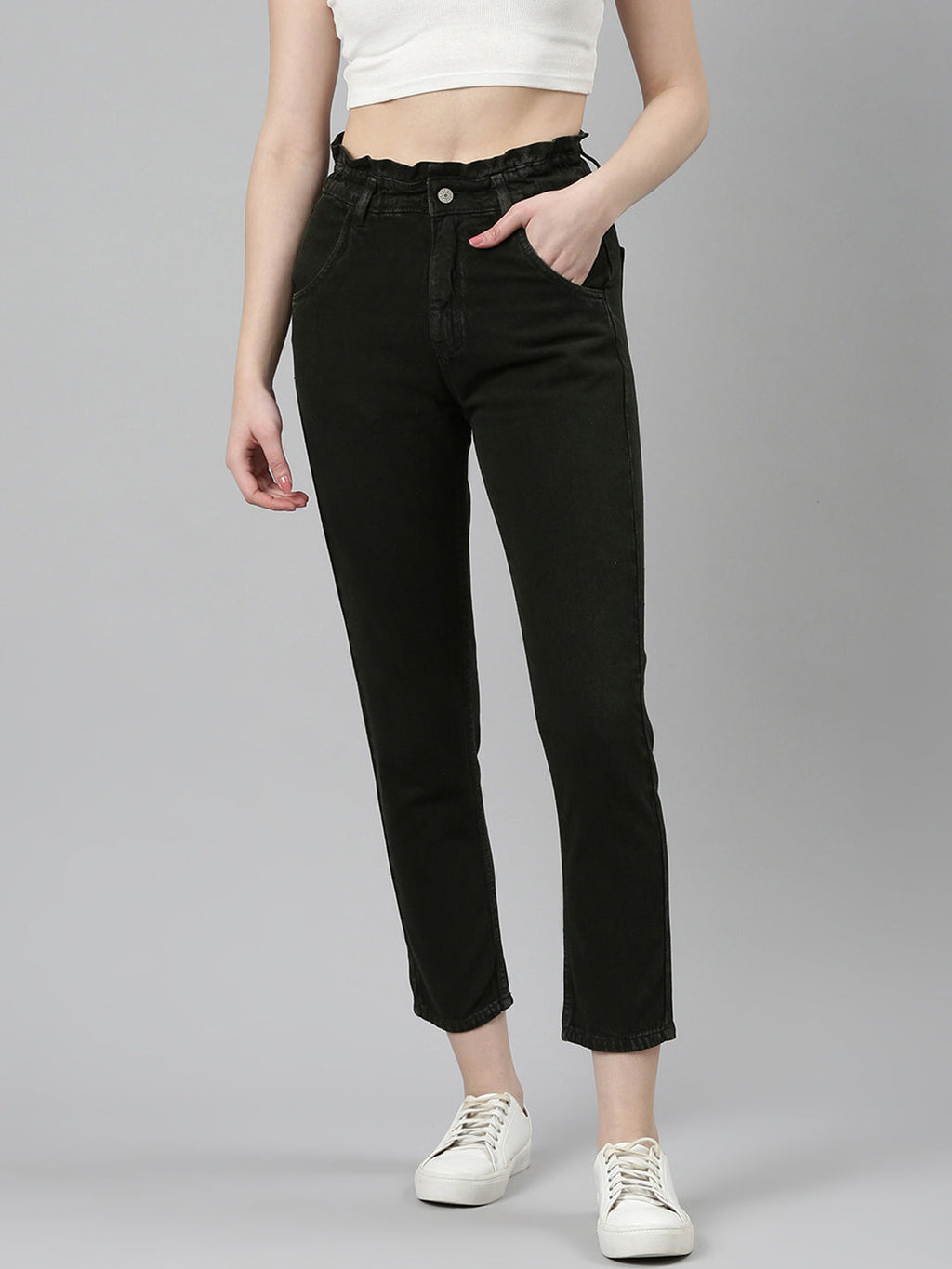 Women's Olive Acid Wash High-Raise Denim Jeans
