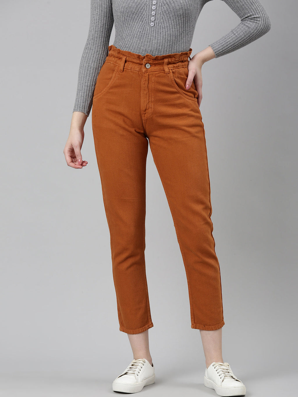 Women's Tan High Rise Acid Wash Denim Jeans