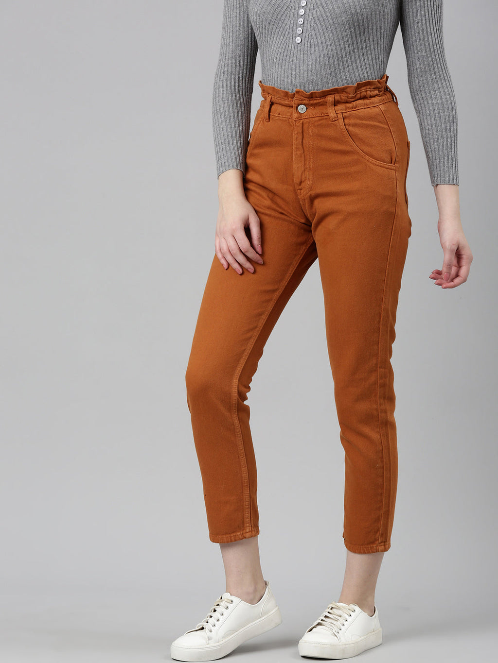 Women's Tan High Rise Acid Wash Denim Jeans