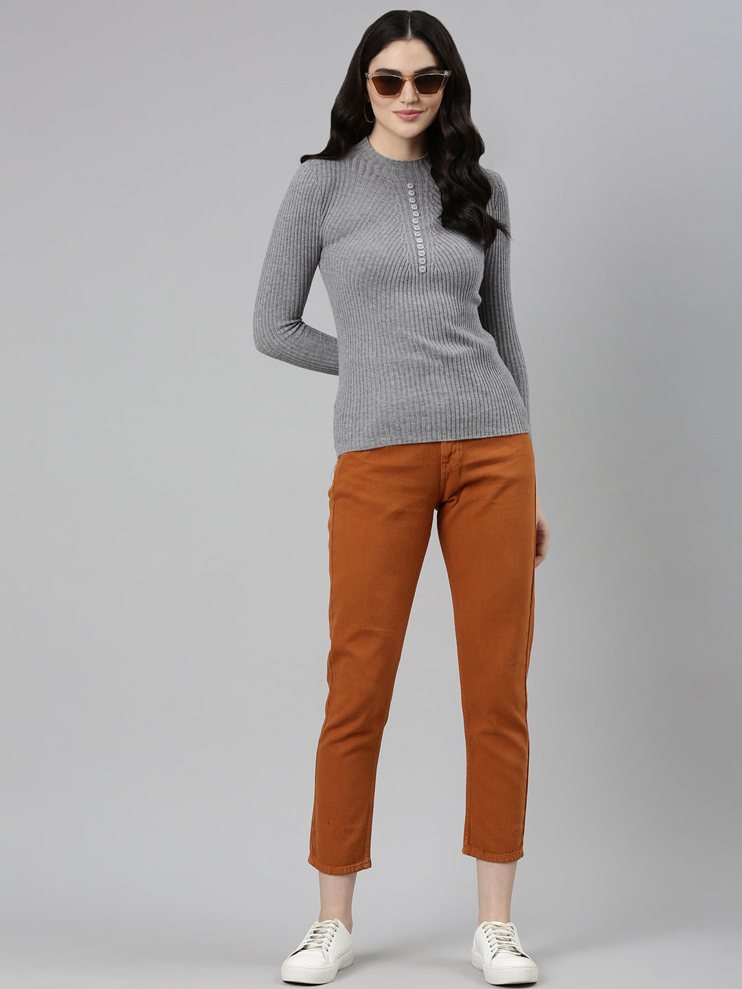Women's Tan High Rise Acid Wash Denim Jeans