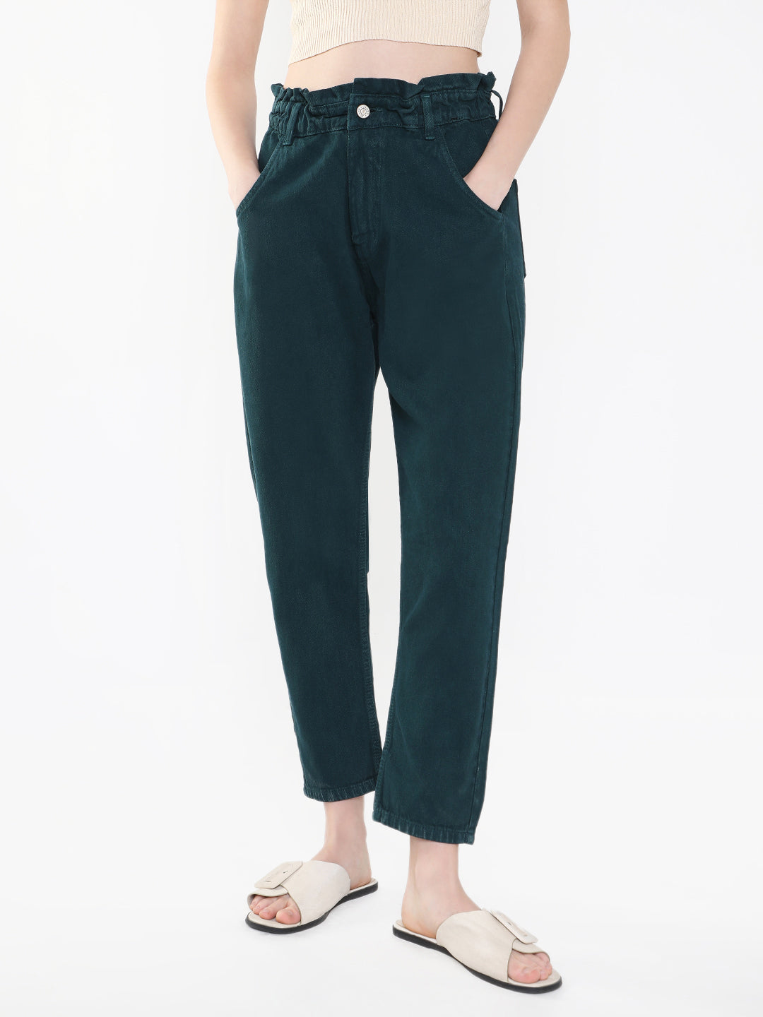 Women's Teal Jean Mom Fit Acid Wash Jeans