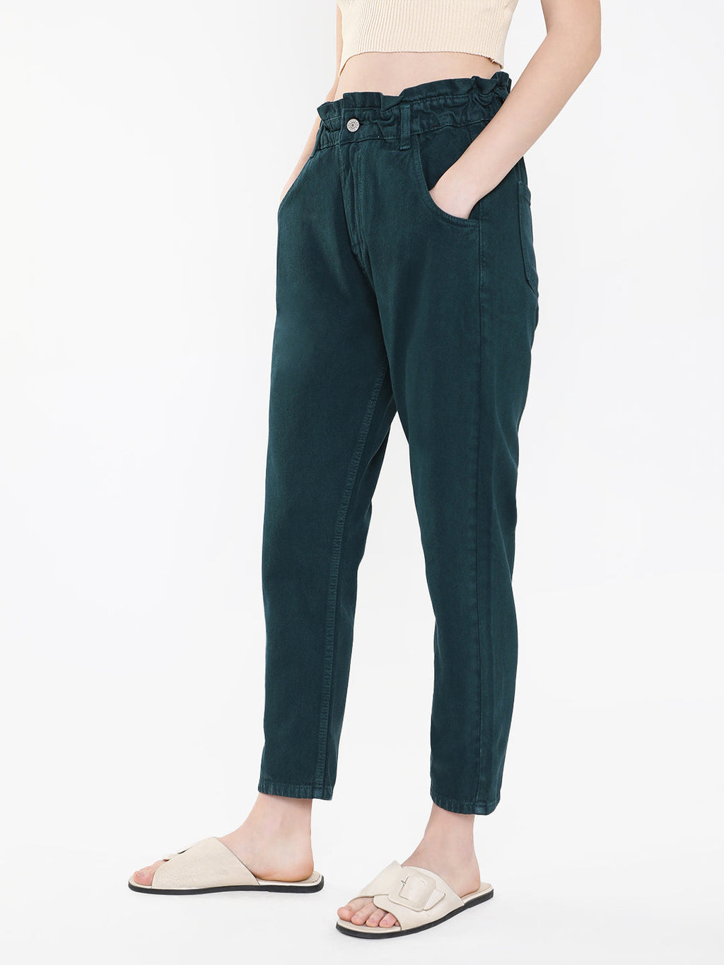 Women's Teal Jean Mom Fit Acid Wash Jeans