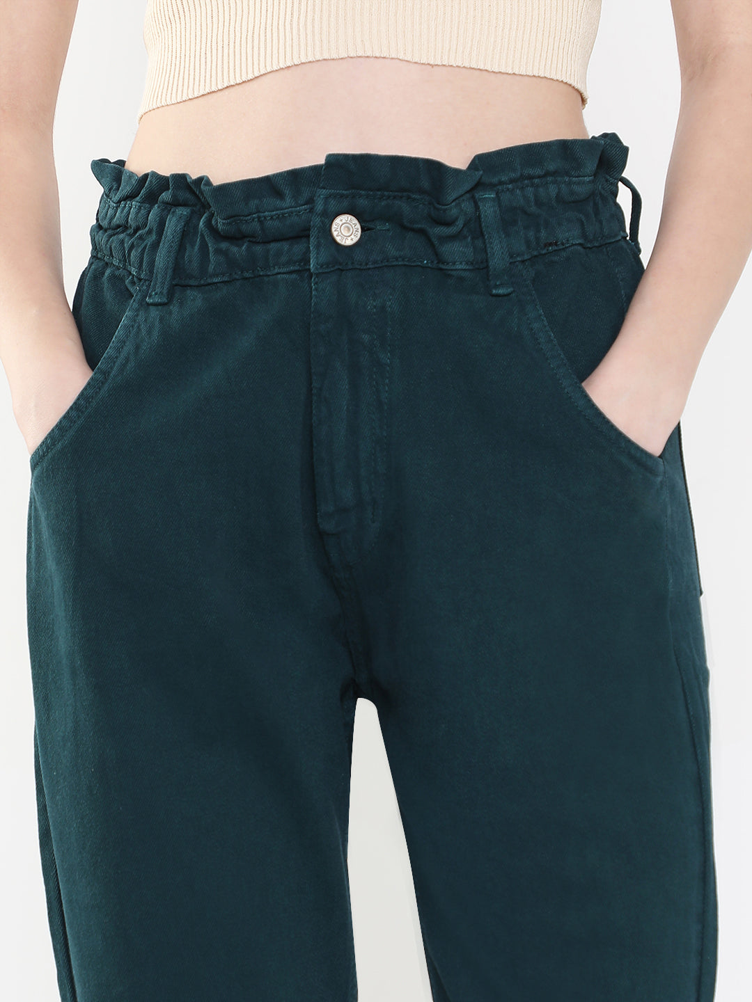 Women's Teal Jean Mom Fit Acid Wash Jeans