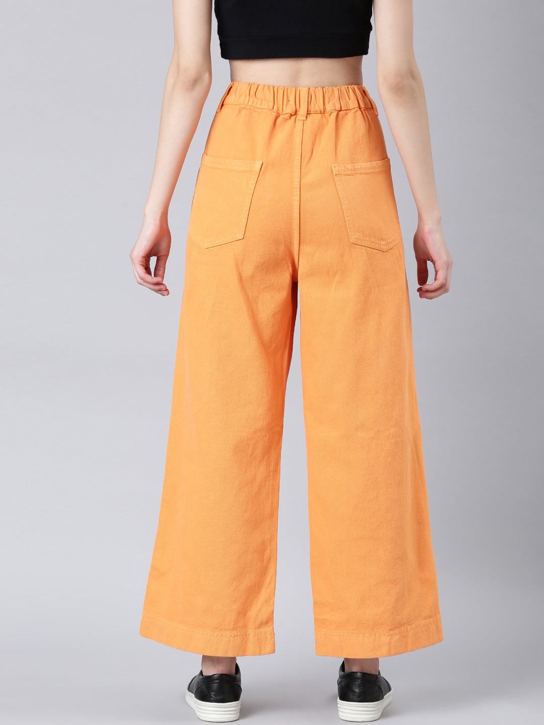 Women's Orange Wide Leg Fit Acid Wash Stretchable Denim Jeans