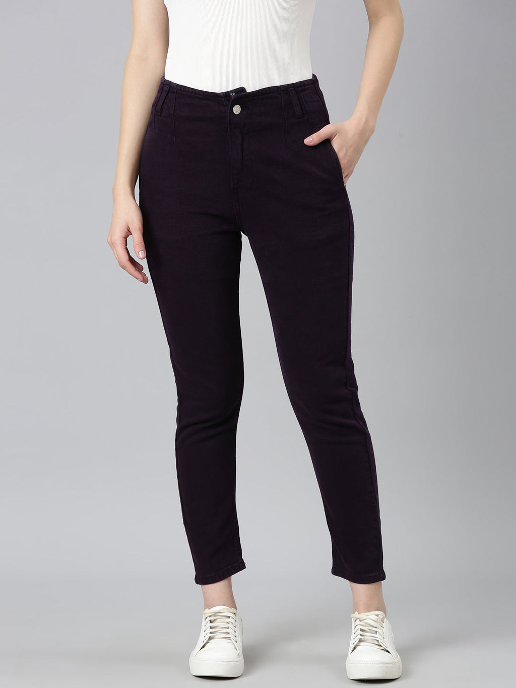 Women's Purple Jean Acid Wash Slim Fit Mid-Rise Denim Jeans