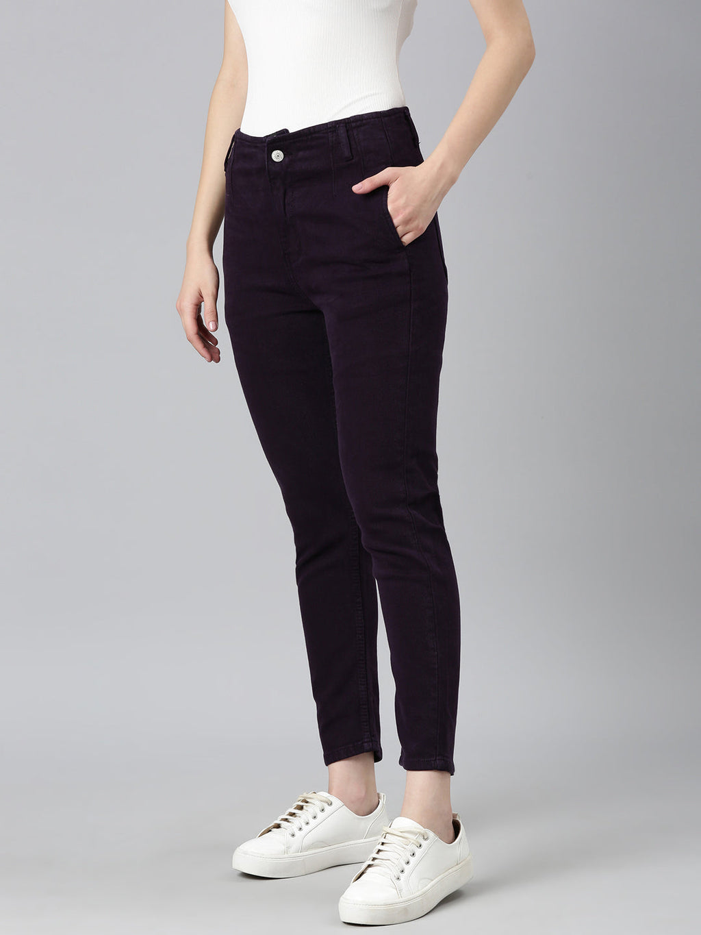 Women's Purple Jean Acid Wash Slim Fit Mid-Rise Denim Jeans