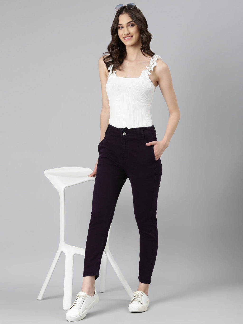 Women's Purple Jean Acid Wash Slim Fit Mid-Rise Denim Jeans