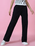 Women's Black Straight Fit Acid Wash Denim Jeans