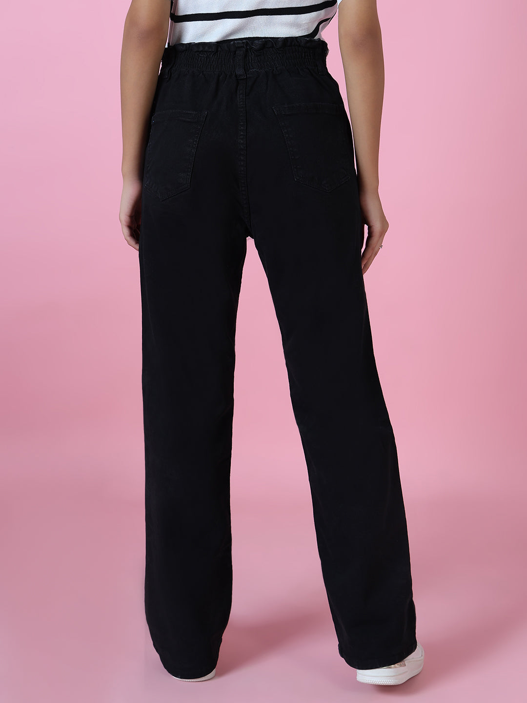 Women's Black Straight Fit Acid Wash Denim Jeans