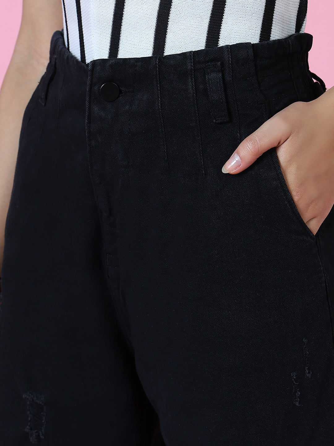 Women's Black Straight Fit Acid Wash Denim Jeans
