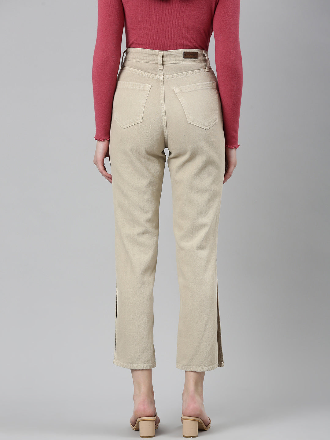 Women's Beige High Rise Denim Jeans