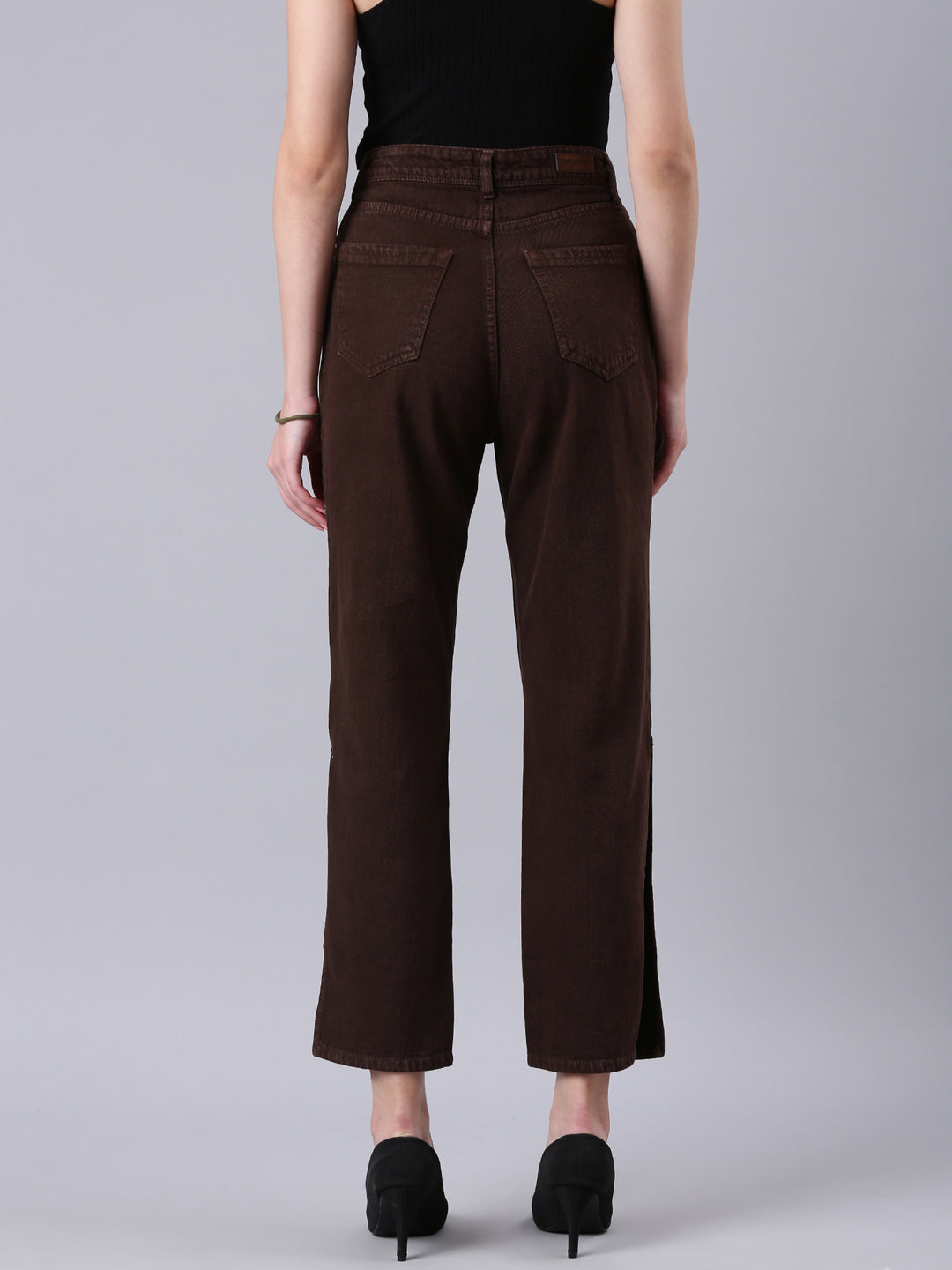 Women's Brown Clean Look Mid-Rise Wide Leg Denim Jeans