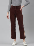 Women's Red Acid Wash High-Rise Denim Slit Jeans