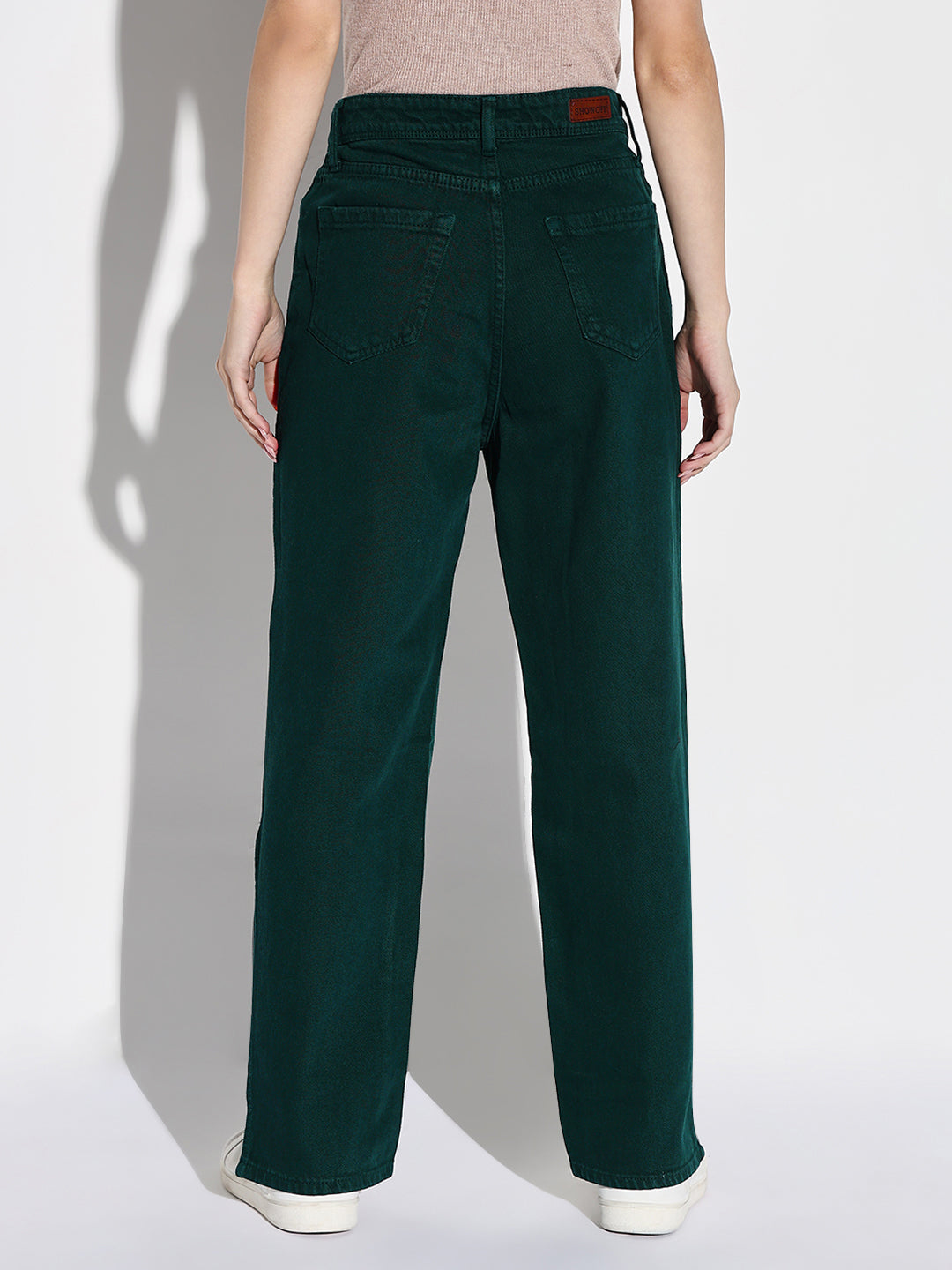 Women's Green Comfort Wide Leg Acid Wash Stretchable Jeans