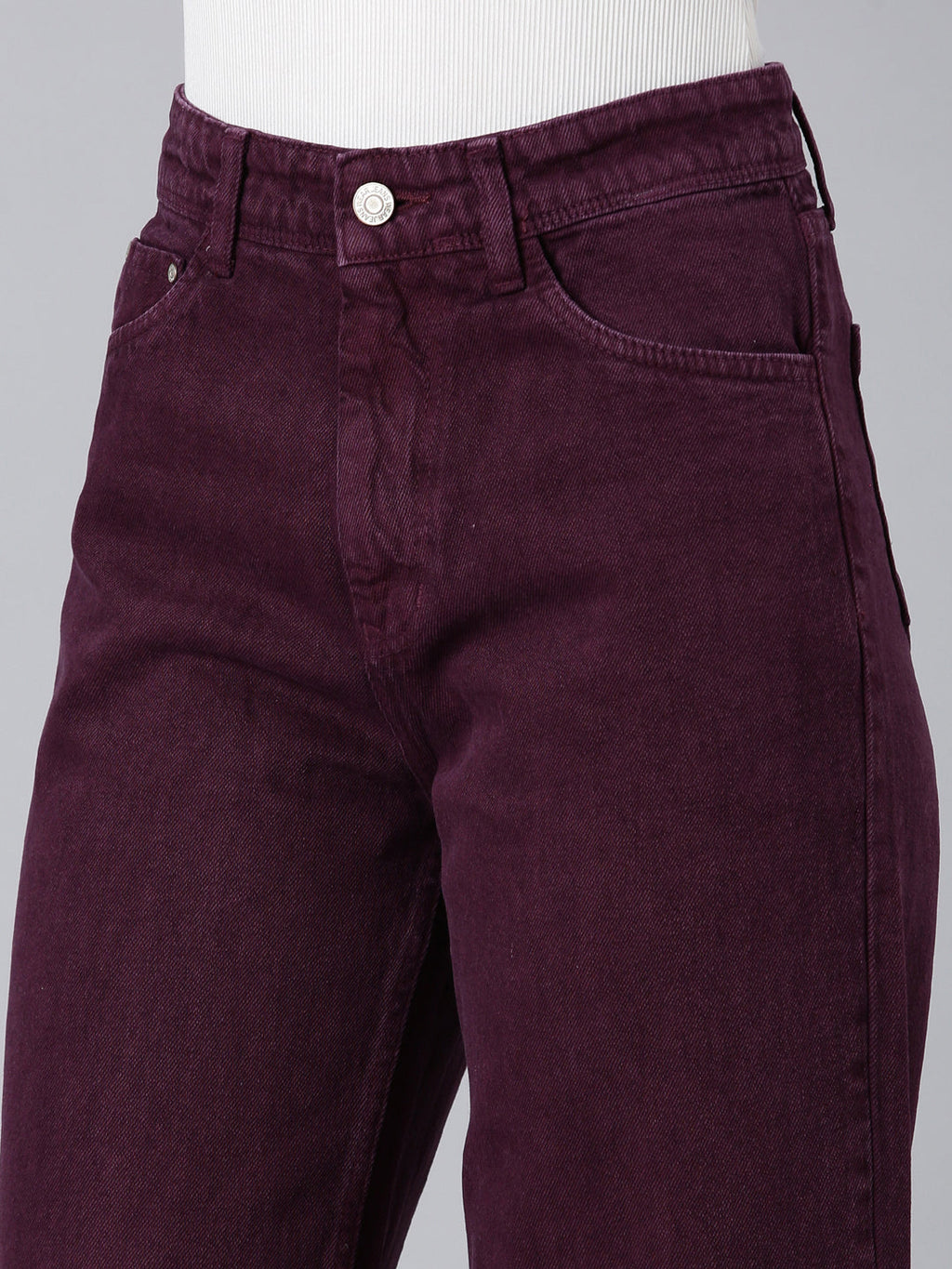 Women's Magenta Wide Leg Slit Hem Denim Jeans
