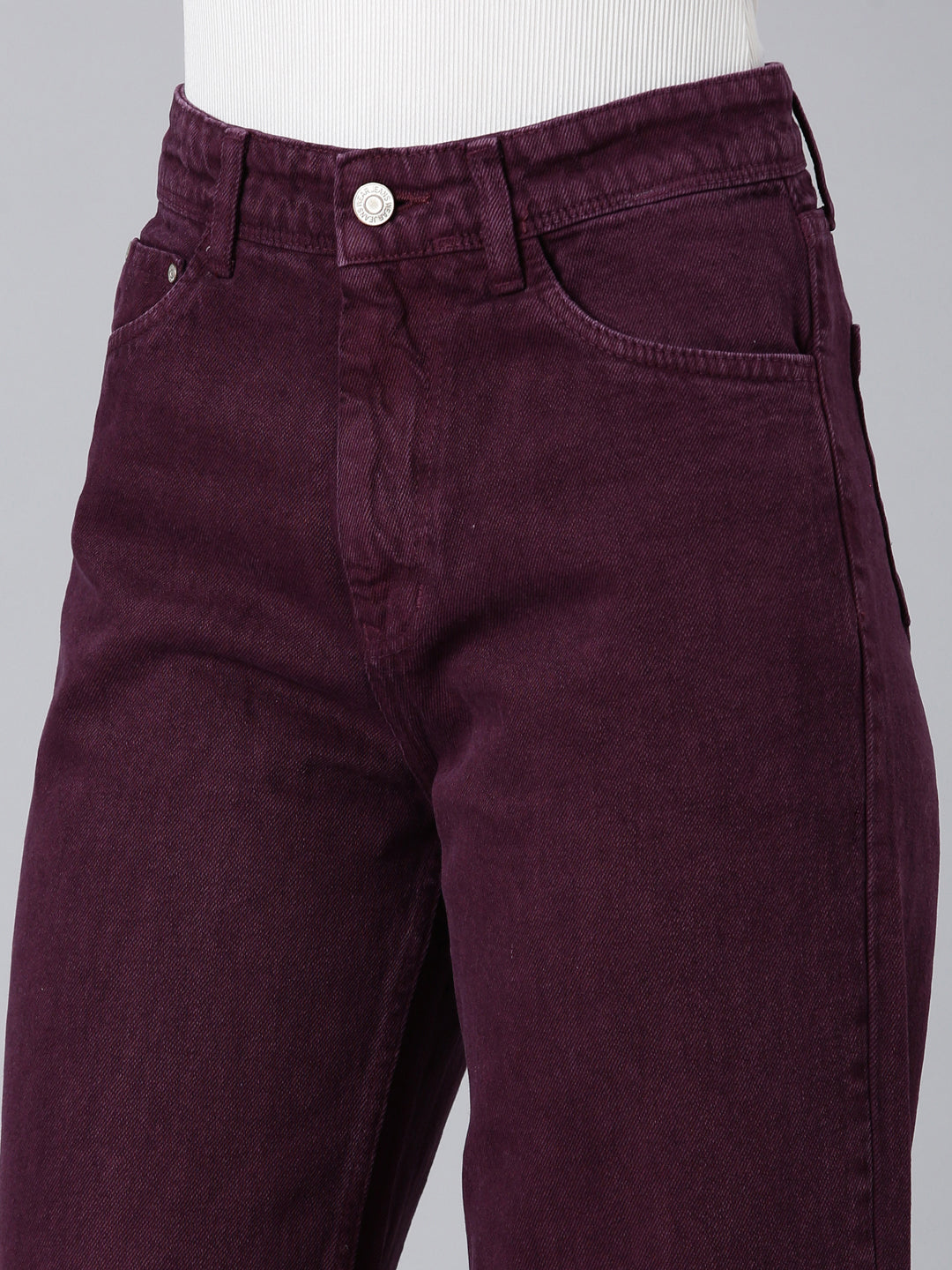 Women's Magenta Wide Leg Slit Hem Denim Jeans