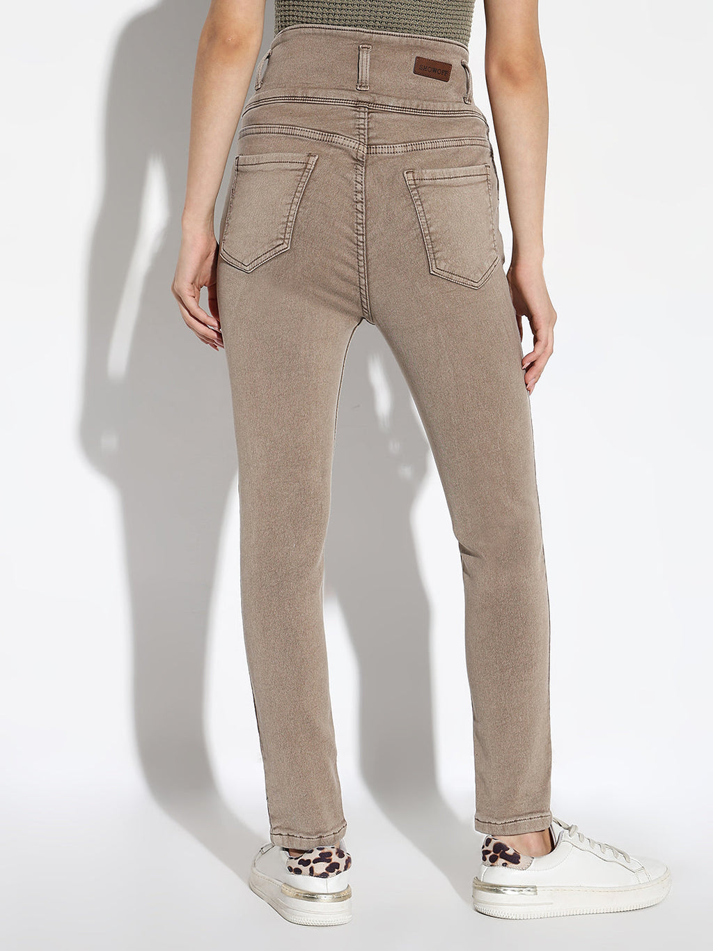 Women's Beige Comfort Slim Fit Light Fade Acid Wash Stretchable Jeans