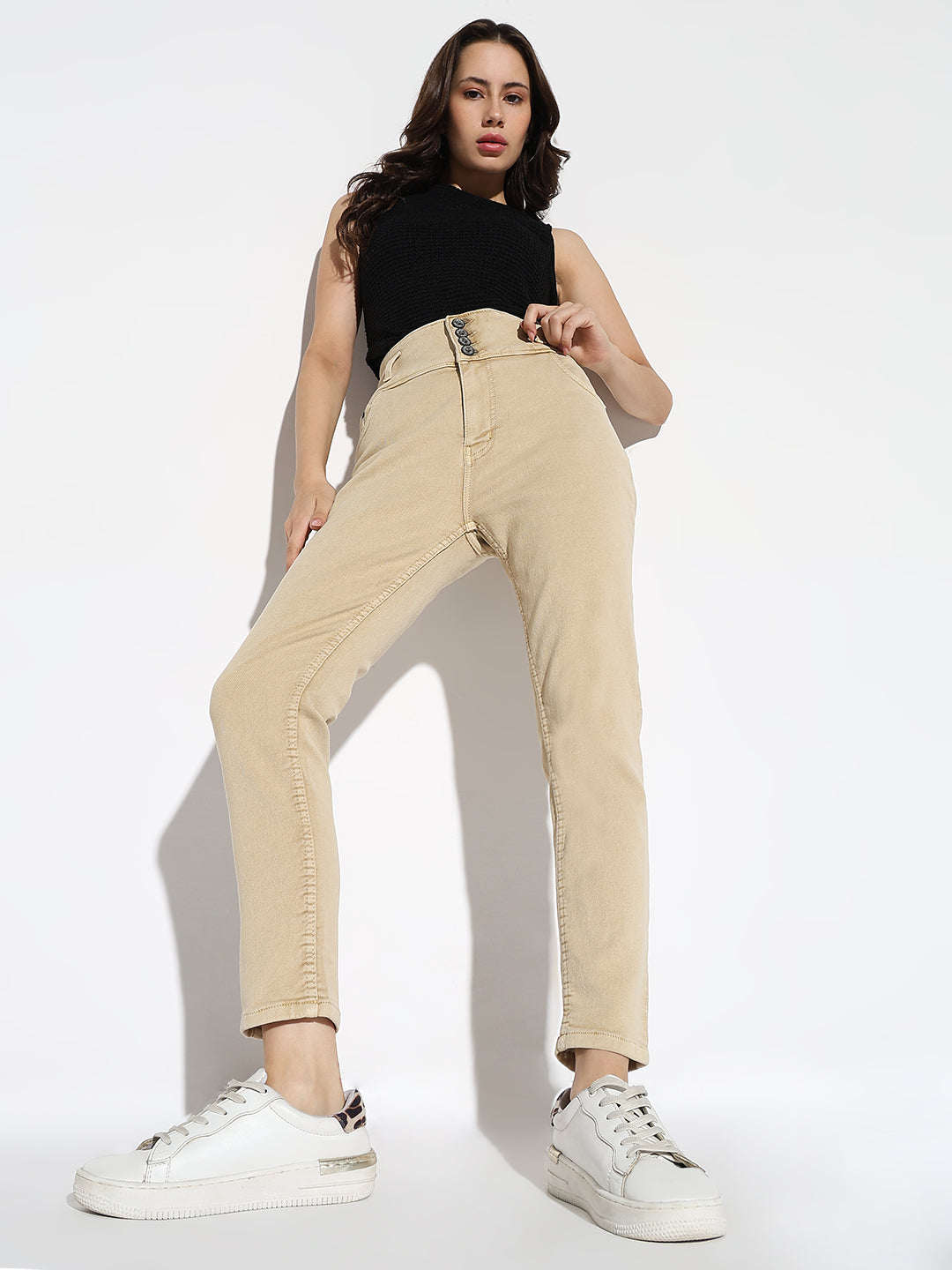 Women's Beige Comfort Slim Fit Light Fade Denim Jeans