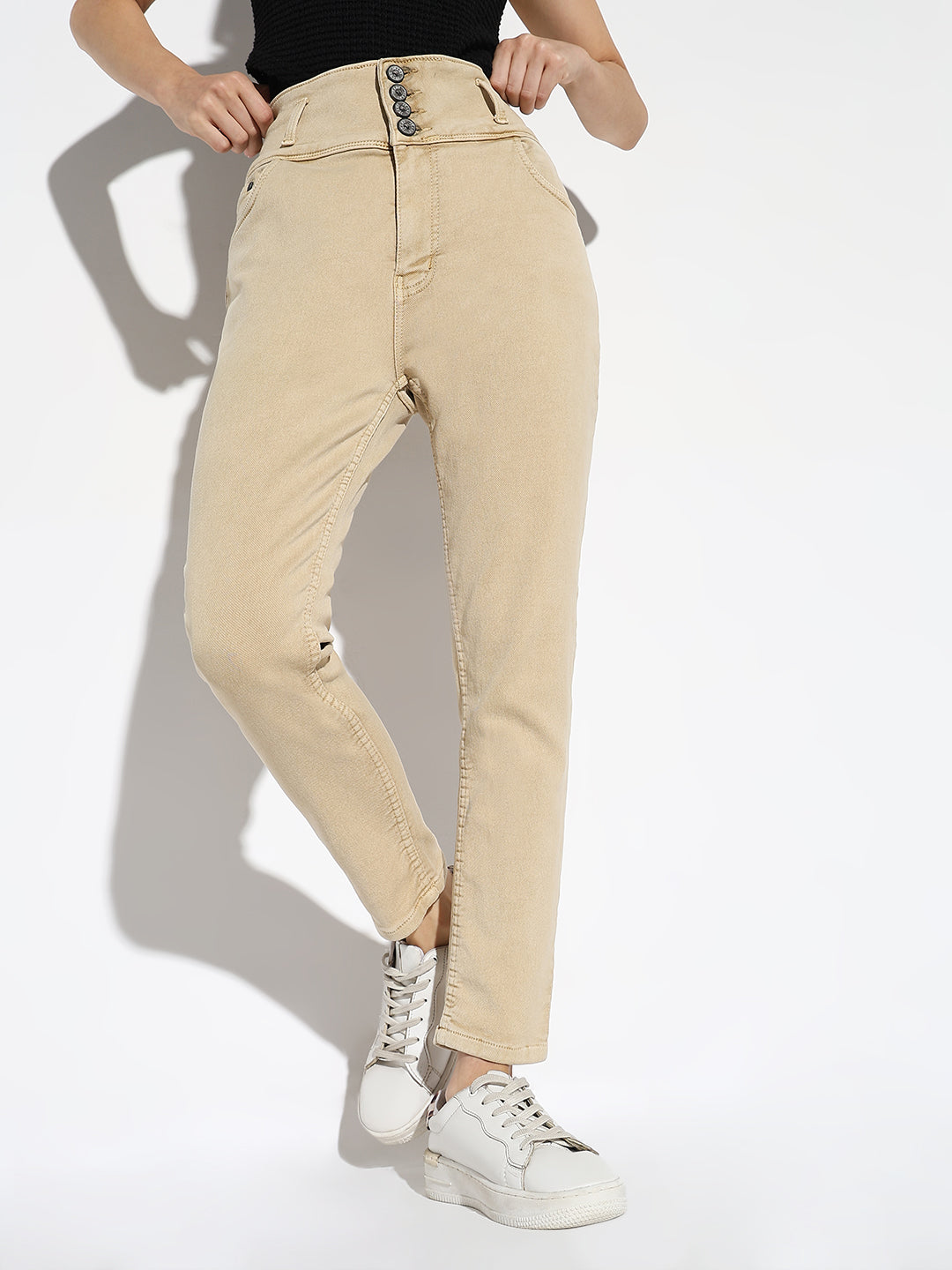 Women's Beige Comfort Slim Fit Light Fade Denim Jeans