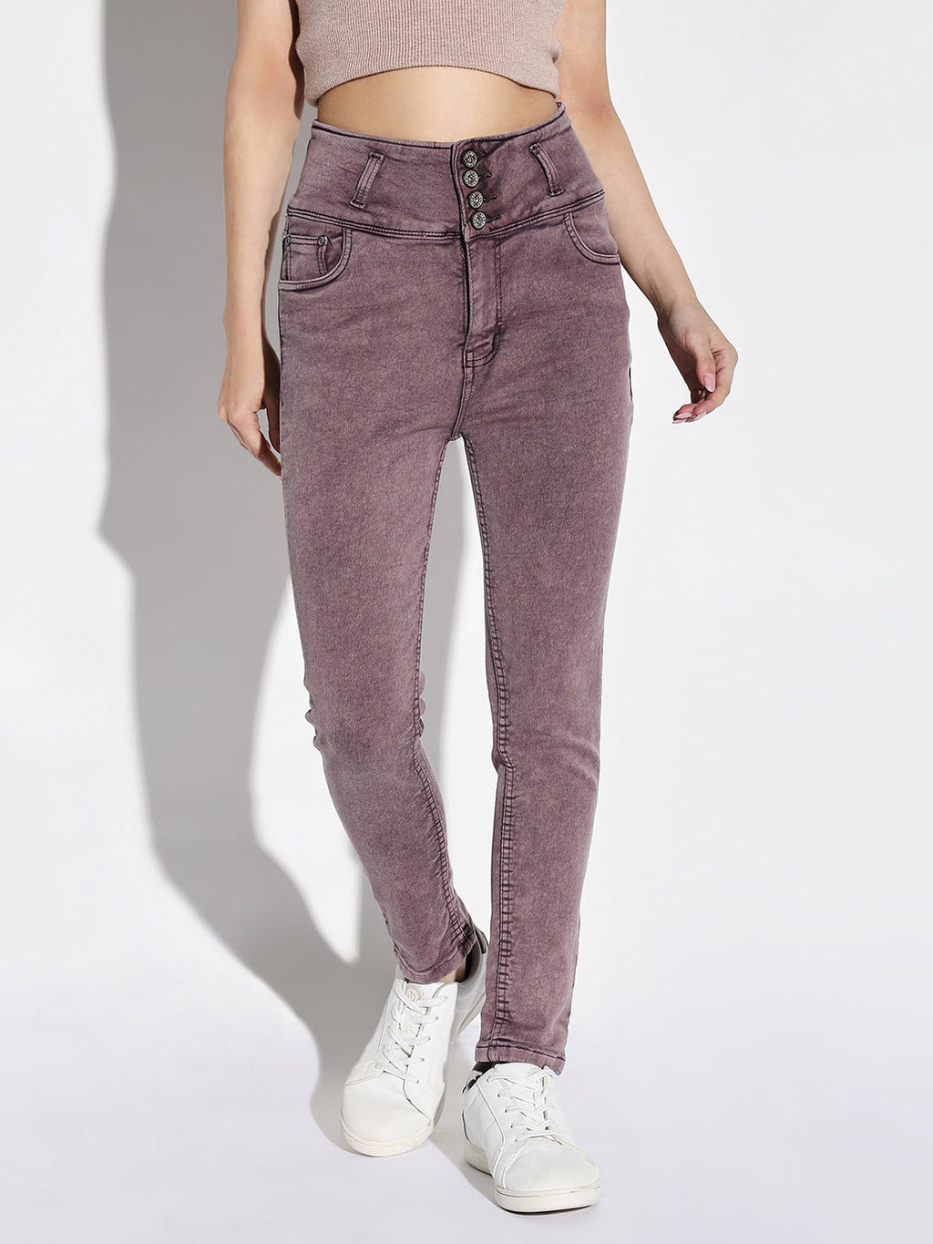 Women's Purple Comfort Slim Fit Light Fade Acid Wash Jeans