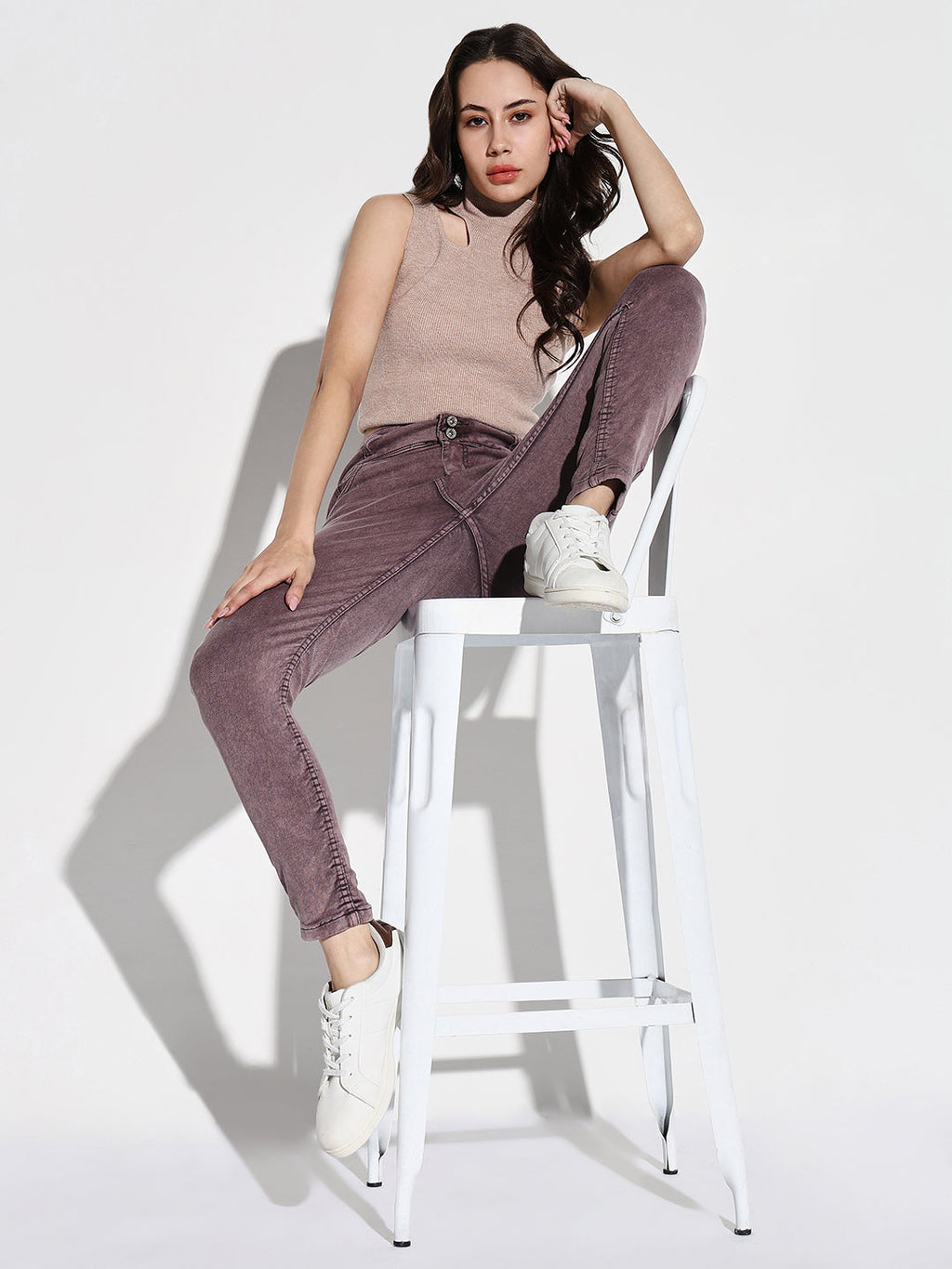 Women's Purple Comfort Slim Fit Light Fade Acid Wash Jeans