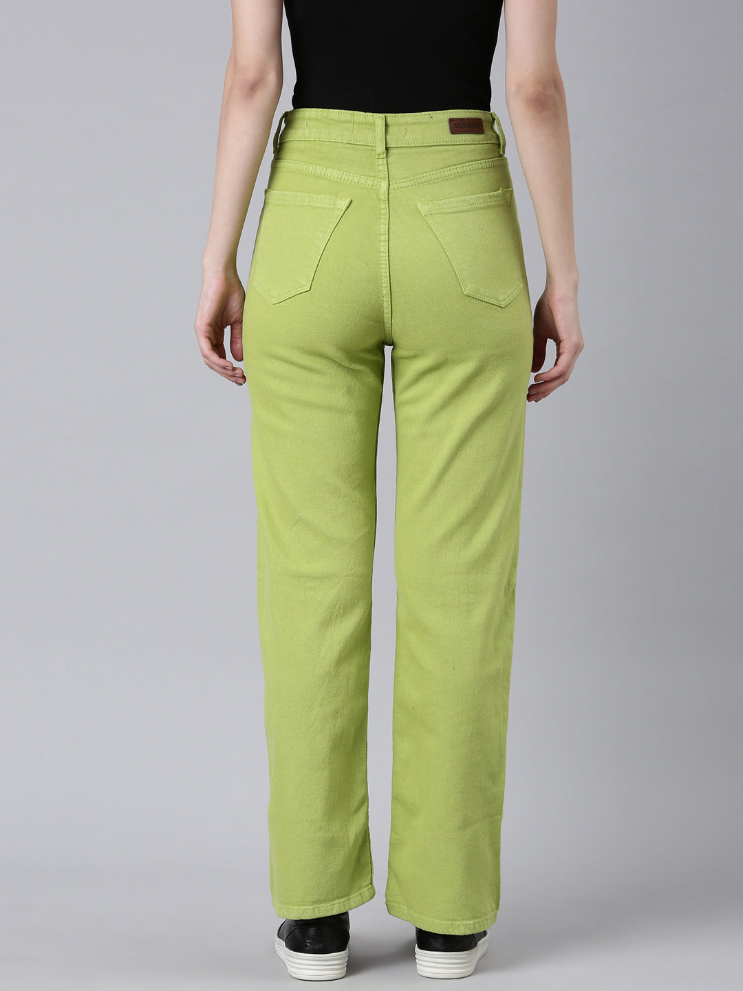 Women's Lime Green Straight Fit Clean Look Acid Wash Denim Jeans
