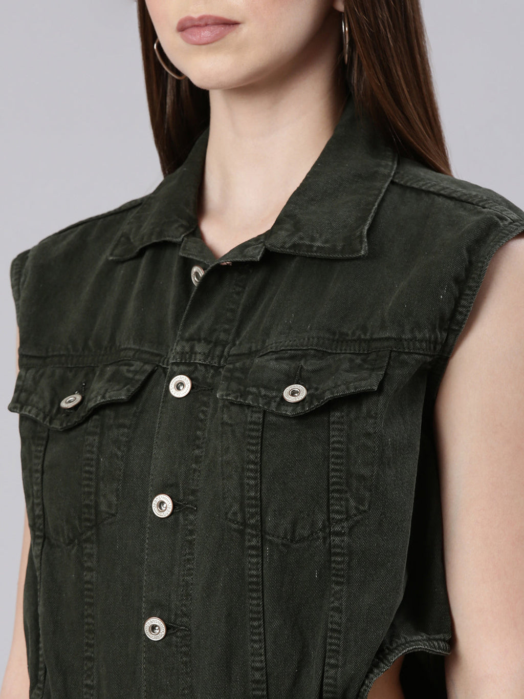 Women's Olive Shirt Collar Cotton Basic Jumpsuit