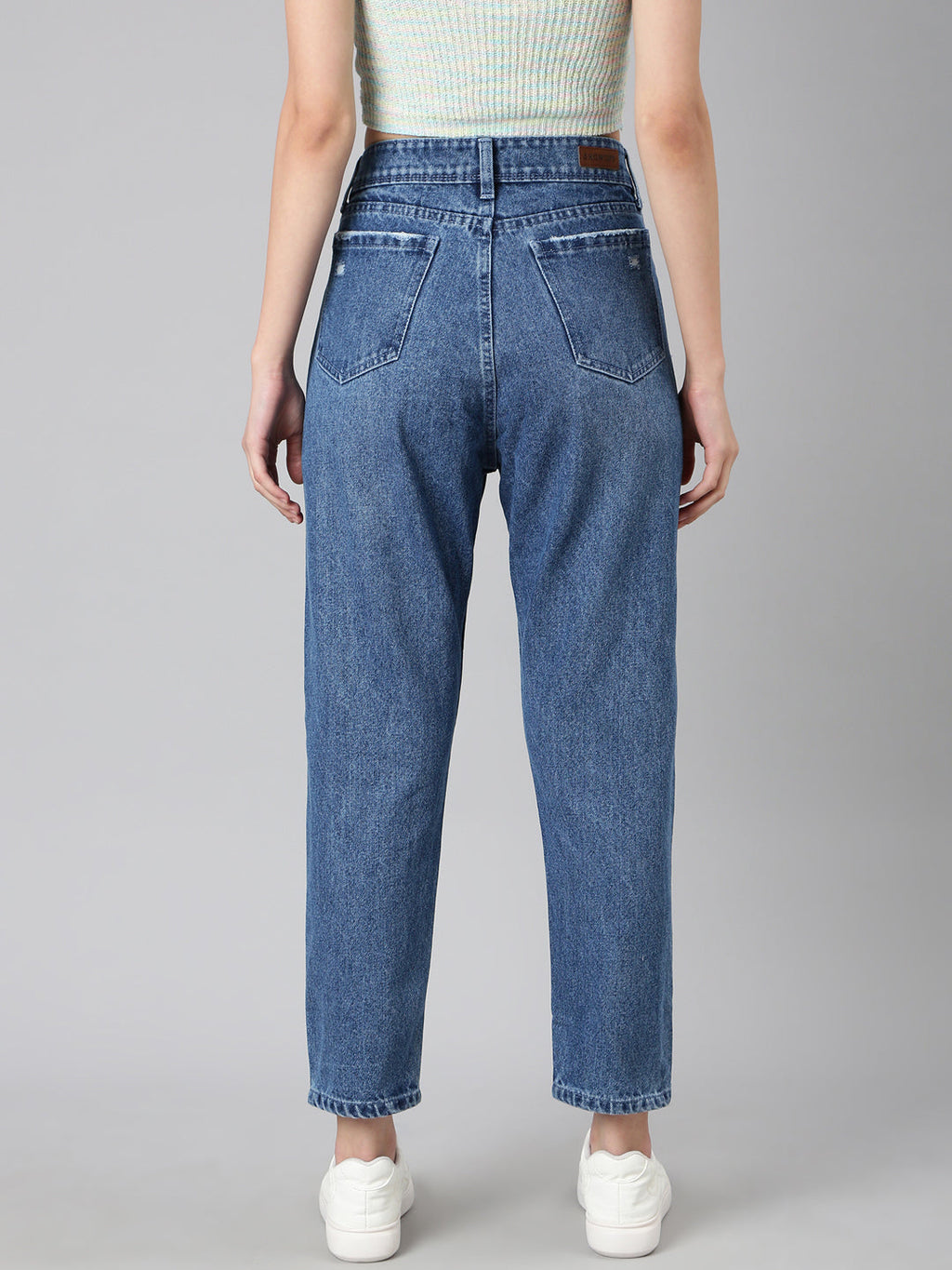 Women's Blue Solid Mom Fit Denim Jeans
