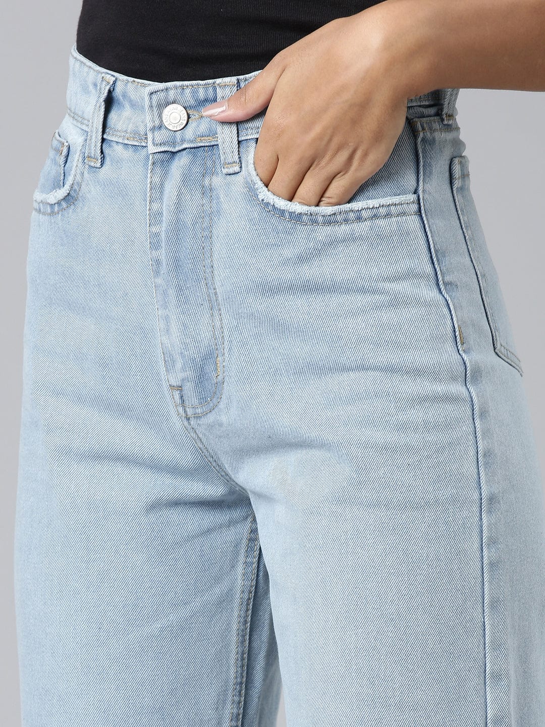 Women's Blue Mid Rise Wide Leg Clean Look Retro Denims Stretchable Jeans
