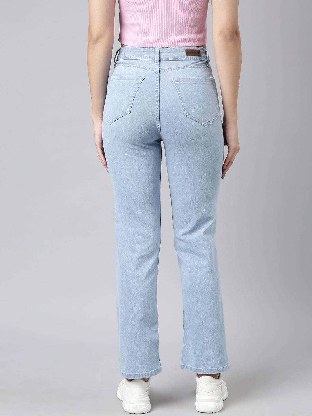 Women's Blue Straight Fit Mid-Rise Light Fade Stretchable Jeans