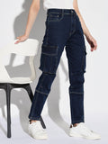 Women's Navy Blue Comfort Straight Fit Light Fade Stretchable Jeans