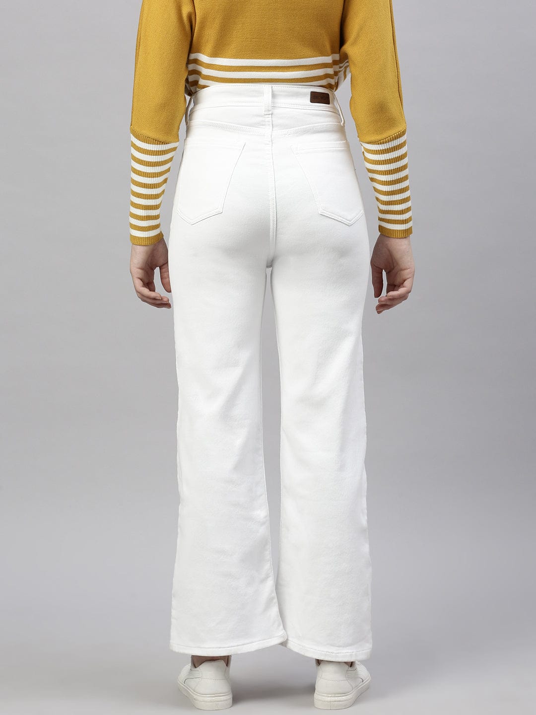 Women's White Comfort Wide Leg Stretchable Jeans