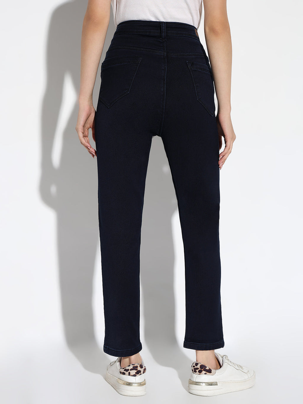 Women's Navy Blue Cotton Comfort Slim Fit Acid Wash Stretchable Jeans