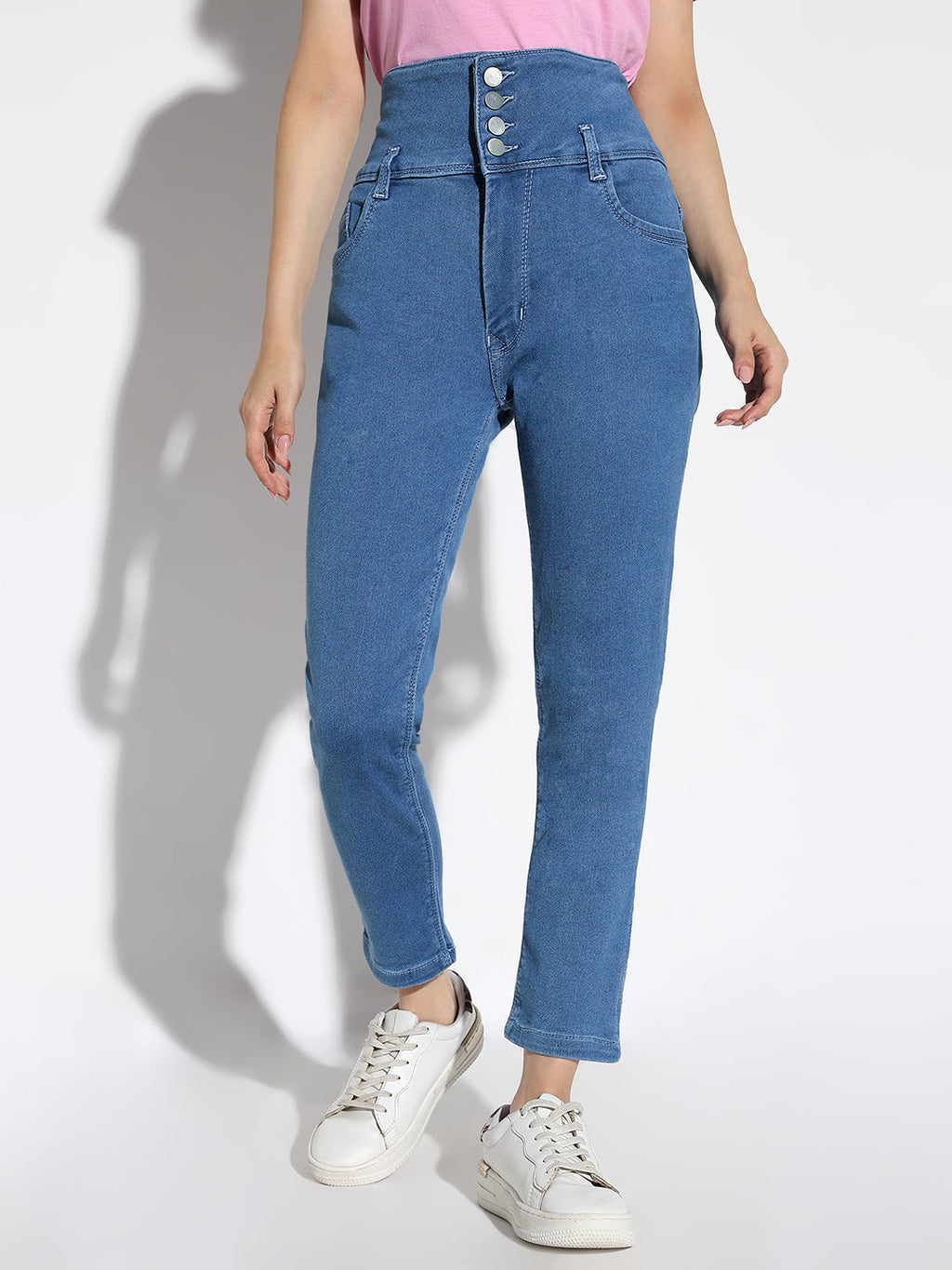Women's Blue Comfort Straight Fit Acid Wash Stretchable Jeans