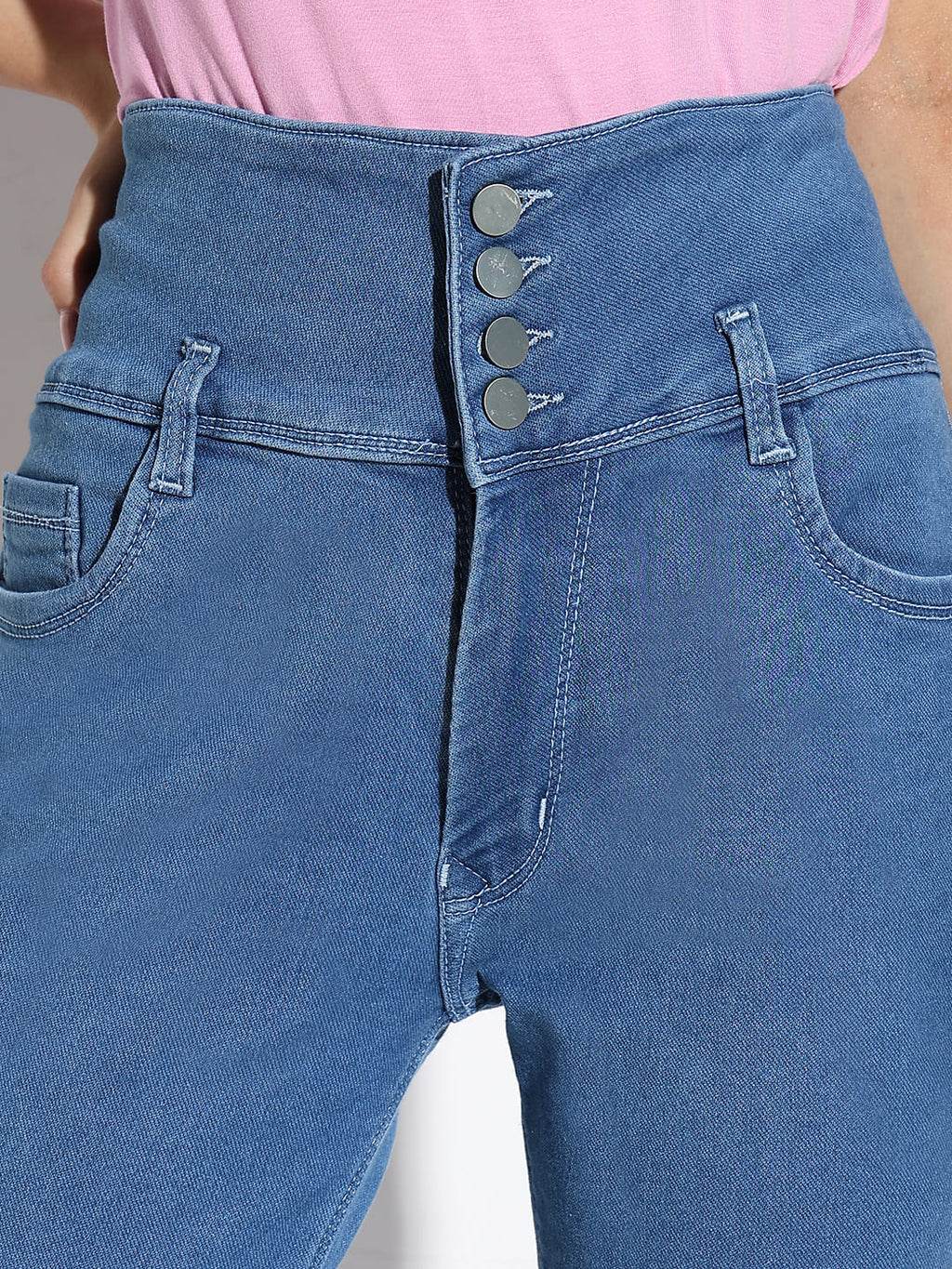 Women's Blue Comfort Straight Fit Acid Wash Stretchable Jeans