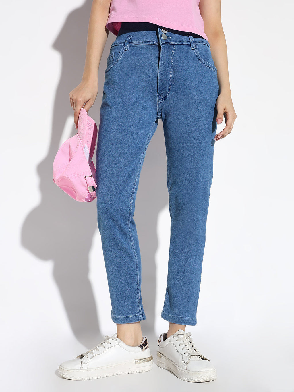 Women's Blue Comfort Straight Fit Acid Wash Stretchable Jeans