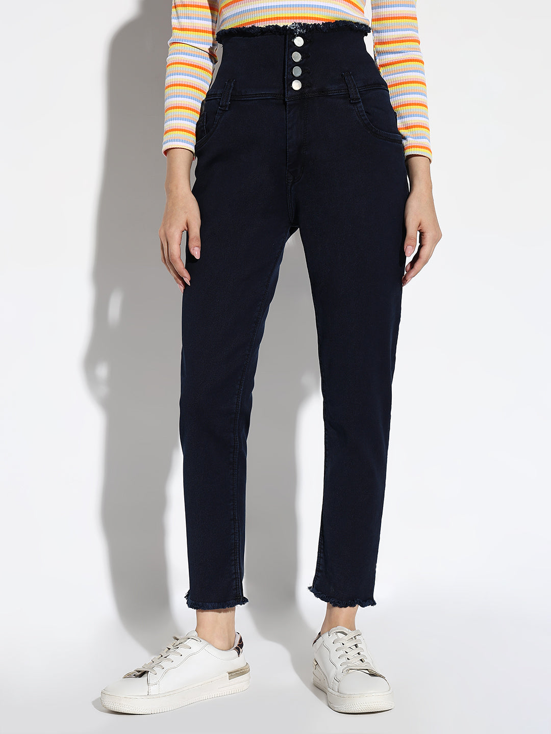Women's Navy Blue Comfort Slim Fit High-Rise Stretchable Jeans