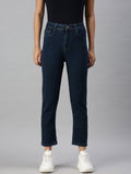 Women's Blue High-Rise Stretchable Mom Fit Clean Look Jeans