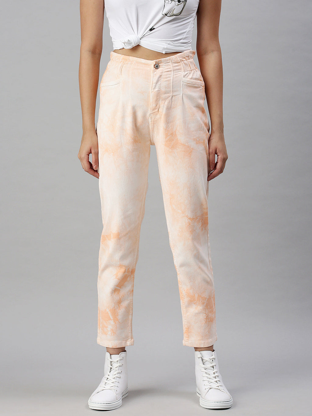 Women's Orange Mom Fit High-Rise Clean Look Stretchable Jeans