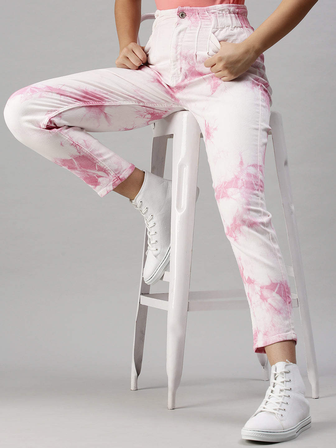Women's Pink High-Rise Clean Look Elasticated Stretchable Jeans