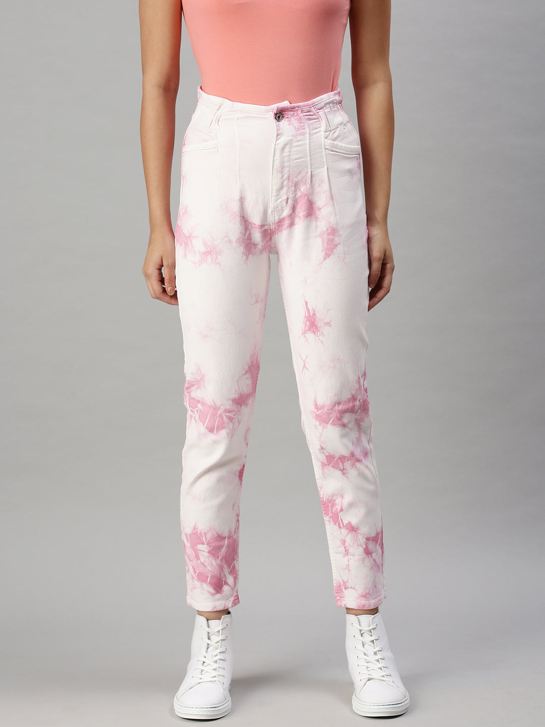 Women's Pink High-Rise Clean Look Elasticated Stretchable Jeans