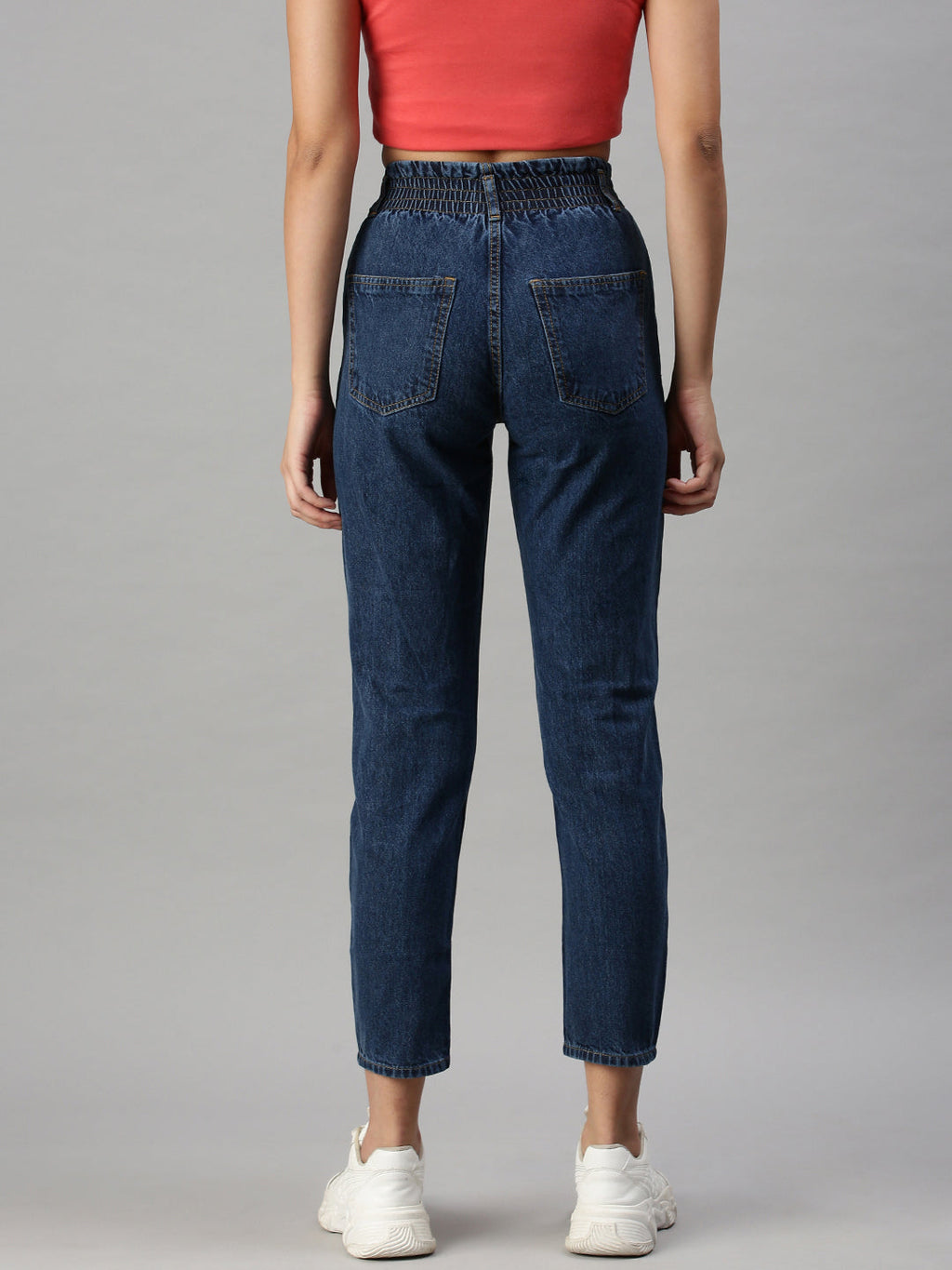 Women's Navy Blue High-Rise Cotton Mildly Distressed Jeans