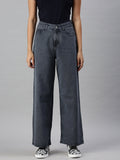 Women's Blue Wide Leg High-Rise Clean Look Cotton Jeans