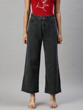 Women's Dark Grey Wide Leg High-Rise Clean Look Jeans