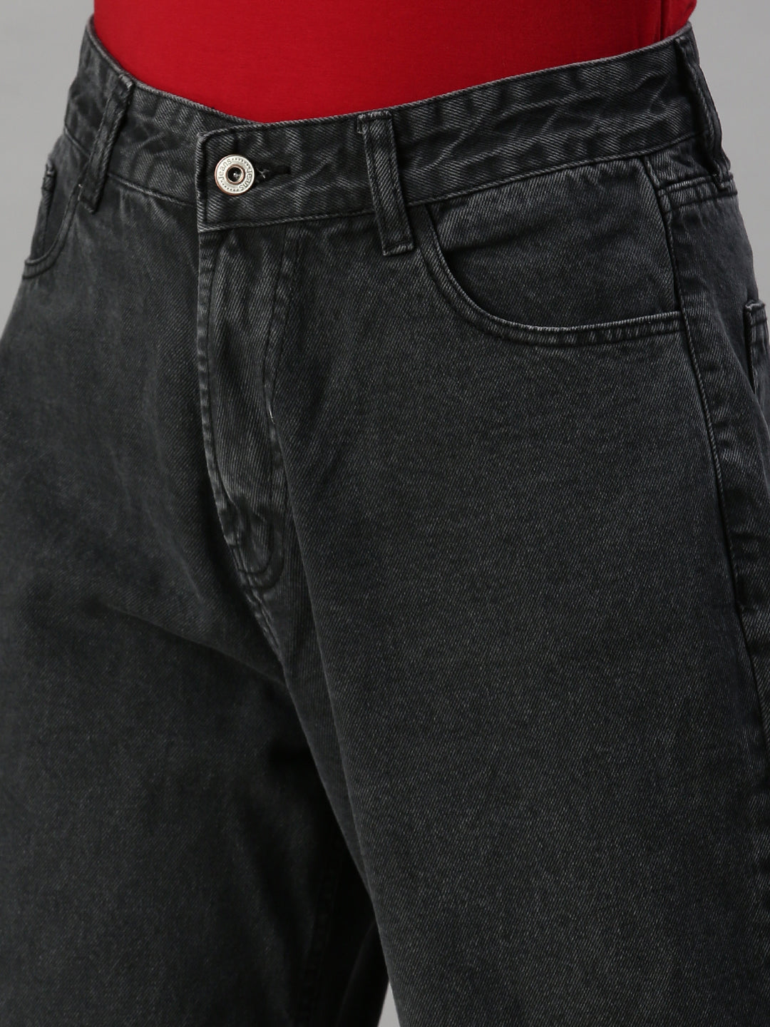 Women's Dark Grey Wide Leg High-Rise Clean Look Jeans