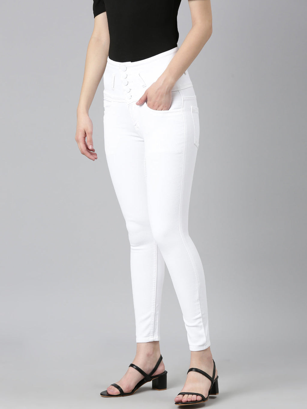Women's White Jean Slim Fit Acid Wash Denim Jeans