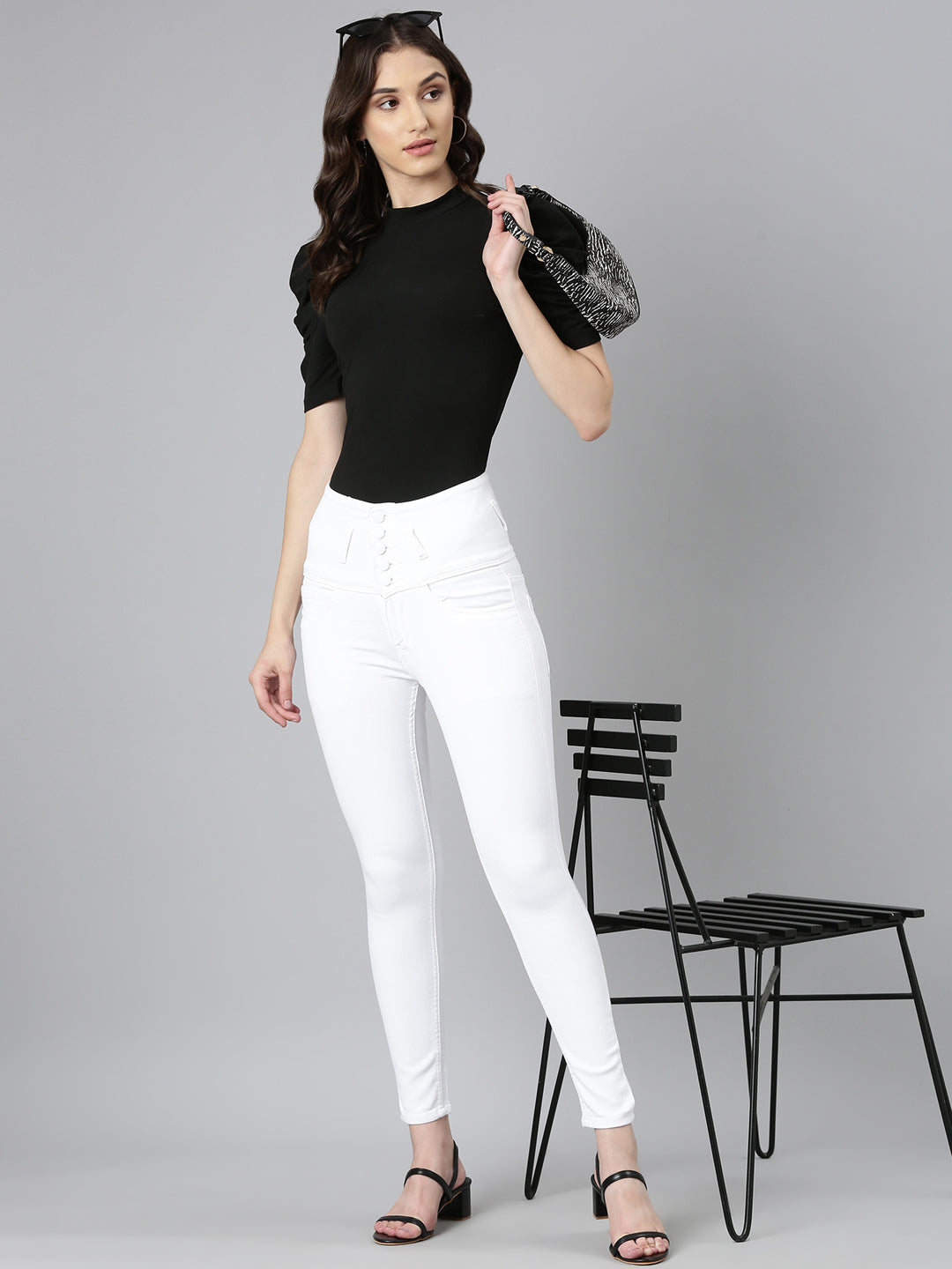 Women's White Jean Slim Fit Acid Wash Denim Jeans