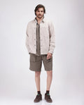 Rare Rabbit Men's Habar Beige Cotton Blend Striped Print Oversized Fit Shorts