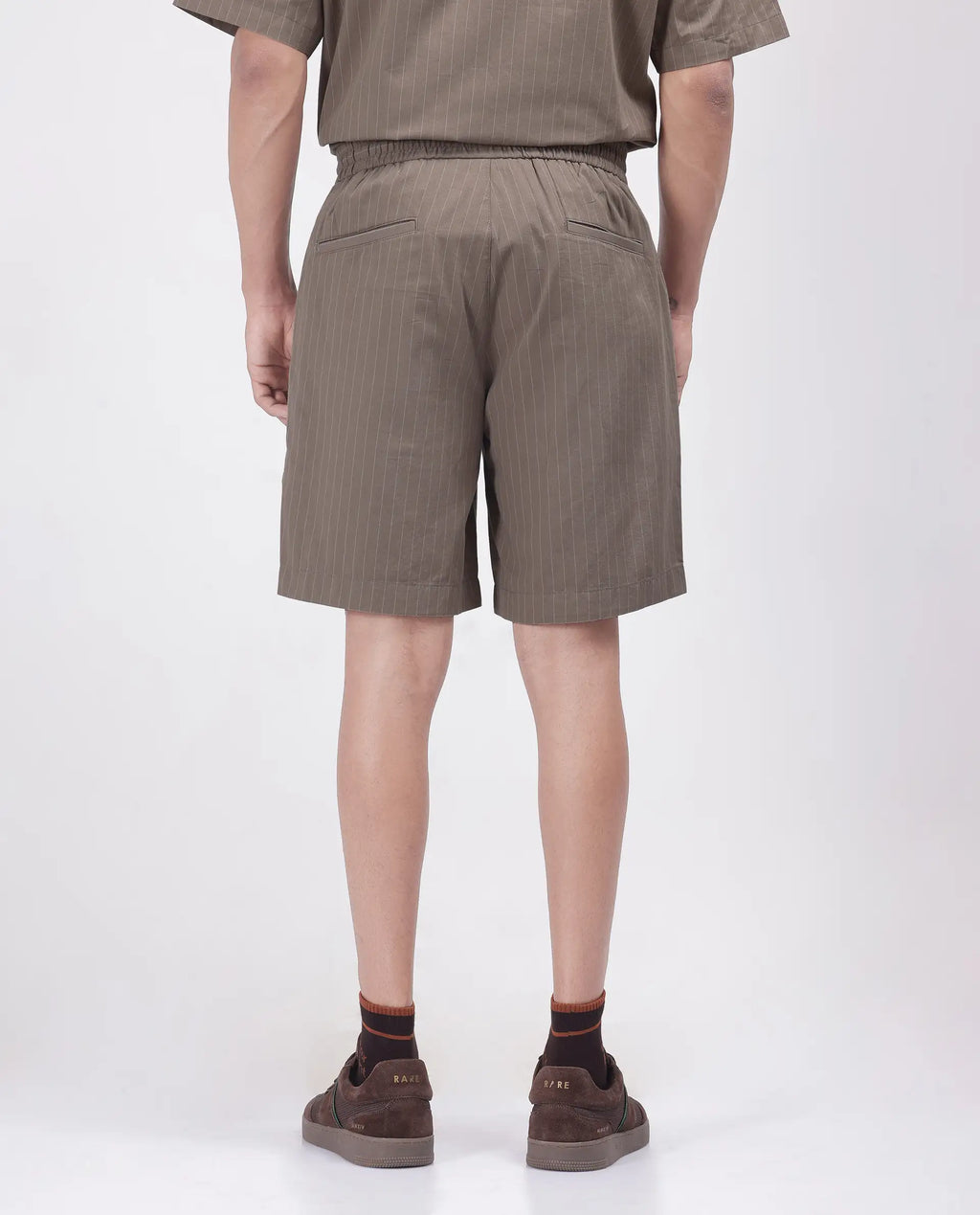 Rare Rabbit Men's Habar Beige Cotton Blend Striped Print Oversized Fit Shorts